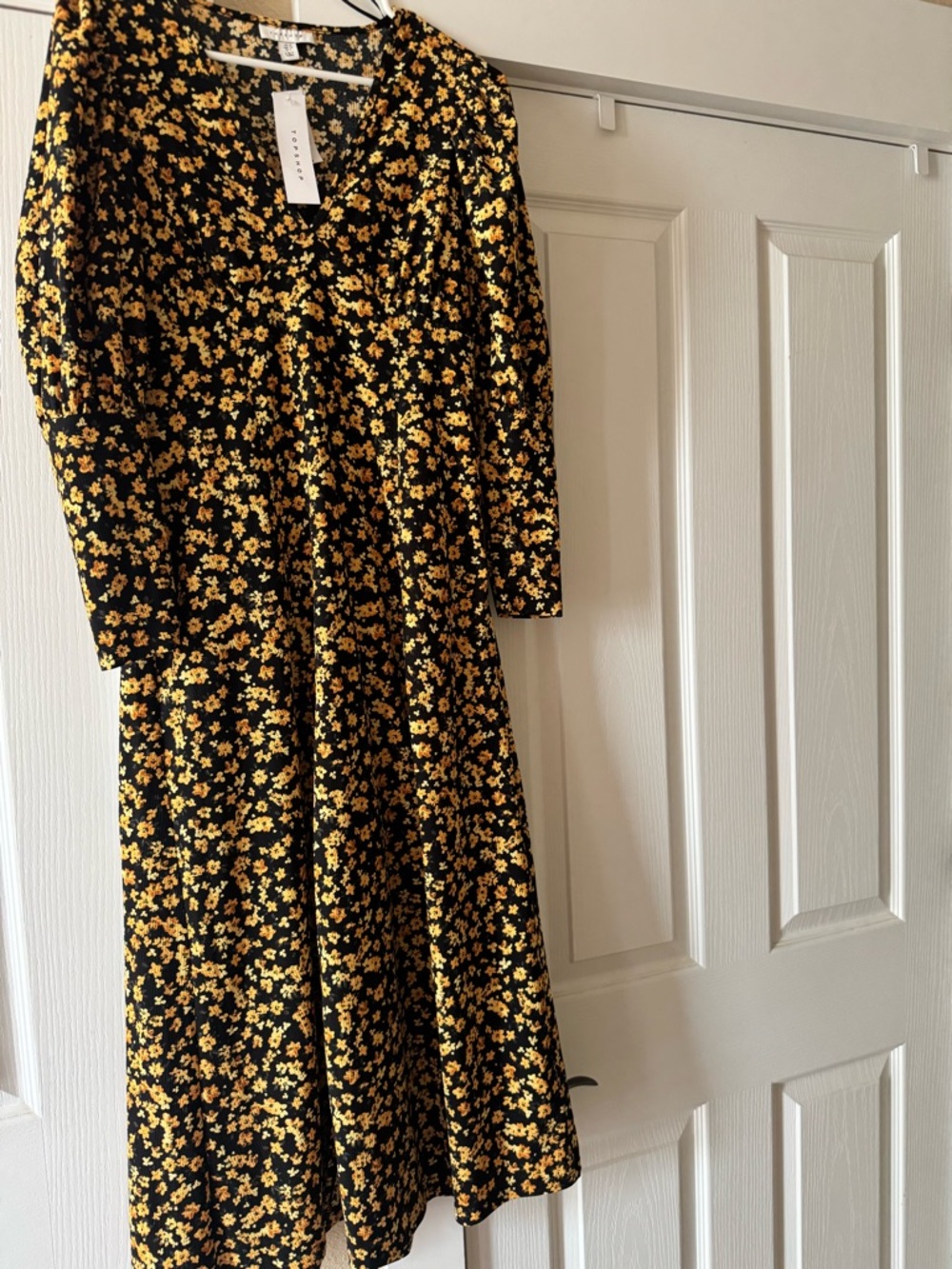 NWT Topshop Black Midi Dress with Yellow Floral Print